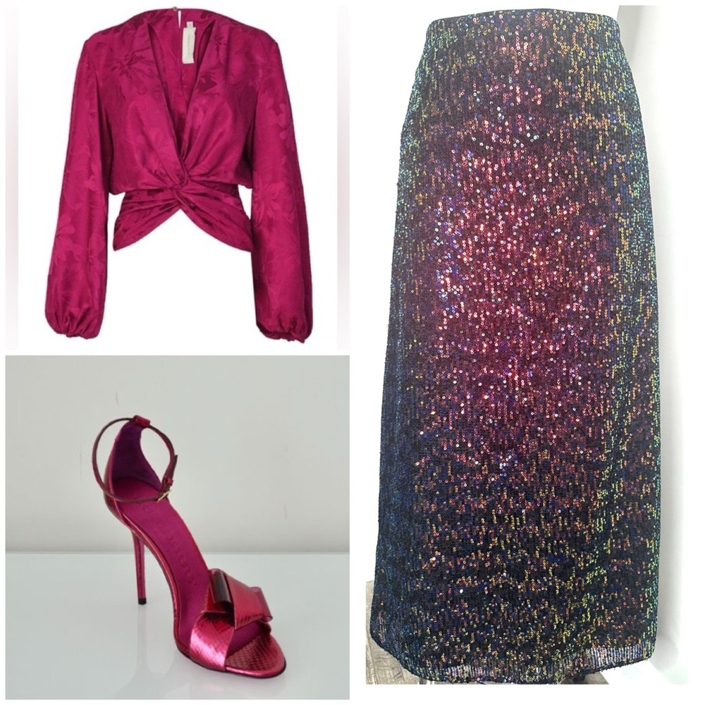 LOFT Iridescent Sequin Pencil Skirt — Fuchsia/Multicolor